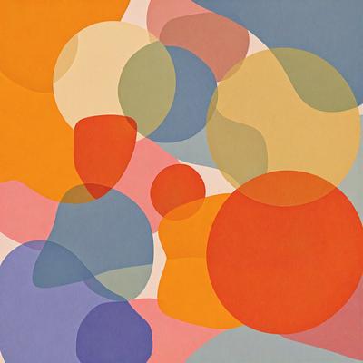 The primary subject of the image is a colorful, abstract artwork featuring a variety of shapes and colors. The setting is a blue and orange background, which adds to the vibrant atmosphere of the piece. The visual style is a combination of digital art and illustration, creating a unique and eye-catching design. The dominant colors are orange and blue, which are used in various shades and patterns throughout the artwork. Overall, the image evokes a sense of creativity and artistic expression.